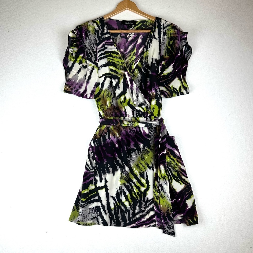 Charlie Jade Silk Animal Print Mini Dress Faux Wrap